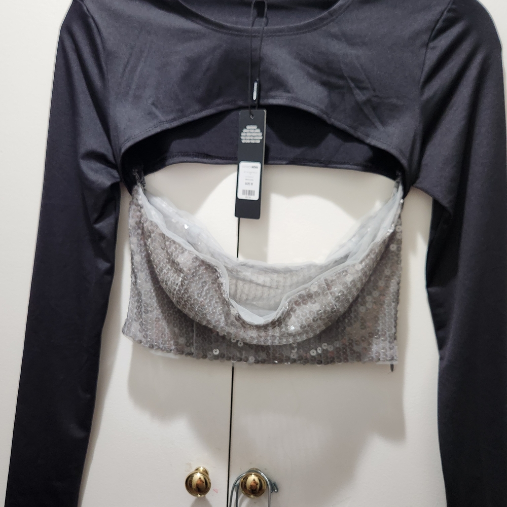 Chic Black and Silver Sequin Crop Top